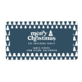 kerstboomblauw modern feestje, eenvoudig stijlvol etiket (Voorkant)