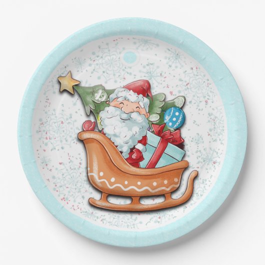 kerstboomblauw Snowflakes Papieren Bordje (Voorkant)