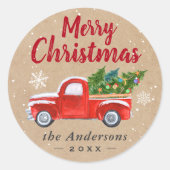 kerstboombomen Snowflakes Merry Kerstmis Ronde Sticker (Voorkant)