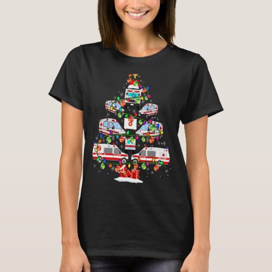 Kerstboomboom Ambulance Xmas licht kerstmis Santa  T-shirt (Voorkant)