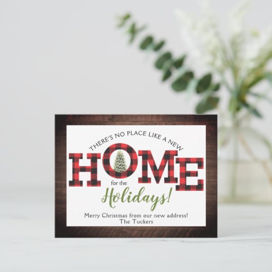 kerstboombuffel met geplakt Rustic New HOME Postc Briefkaart (Staand voorkant)