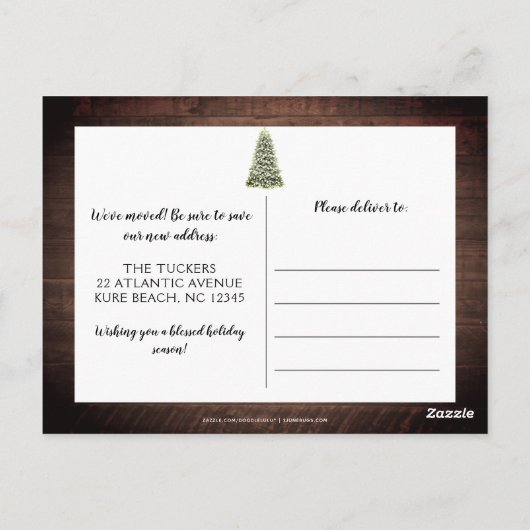 kerstboombuffel met geplakt Rustic New HOME Postc Briefkaart (Achterkant)