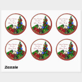 kerstboomcadeau ronde sticker (Vel)