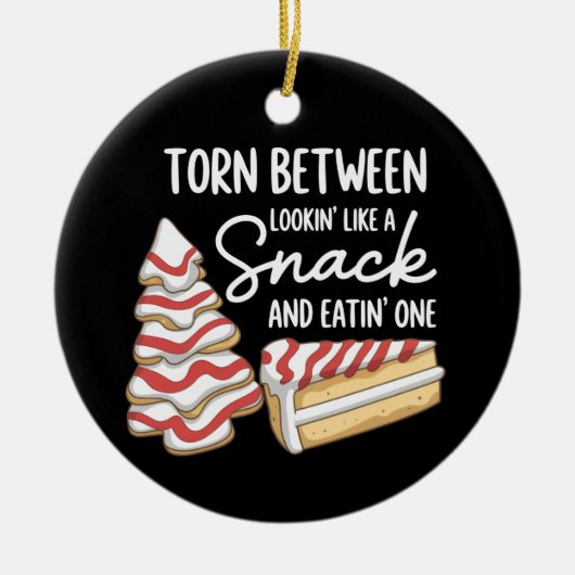 Kerstboomcake verscheurd tussen 'kijken' als een s keramisch ornament (Voorkant)