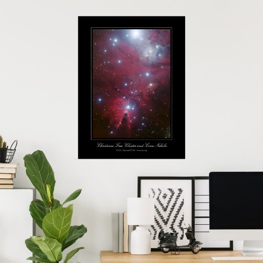 Kerstboomcluster en kone nevel poster (Thuiskantoor)