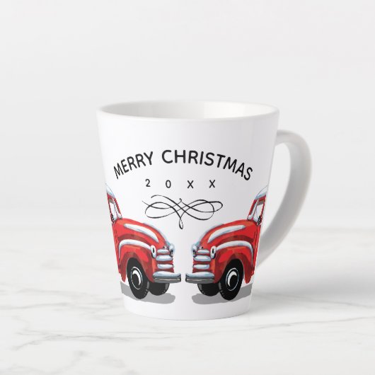  kerstboomcursus met rode vrachtwagen latte mok (Rechterhoek)