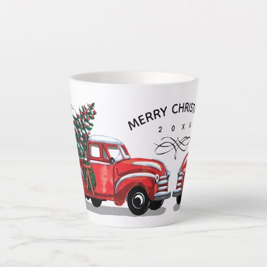 kerstboomcursus met rode vrachtwagen latte mok (Voorkant)