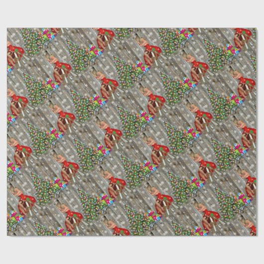 Kerstboomdame in de Rode Dress Rustic Barn Board Cadeaupapier (Vlak)