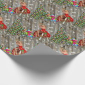 Kerstboomdame in de Rode Dress Rustic Barn Board Cadeaupapier (Hoek)