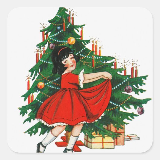 kerstboomdansen vierkante sticker (Voorkant)