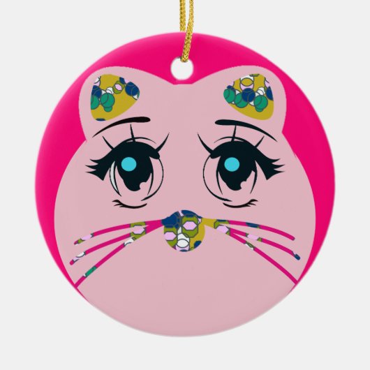 kerstboomdecoratie rond kat keramisch ornament (Voorkant)