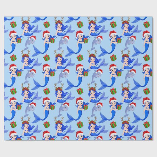 kerstboomdolfijnen cadeaupapier (Vlak)