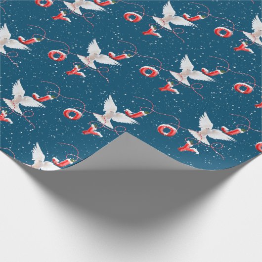 kerstboomduif op blauw cadeaupapier (Hoek)