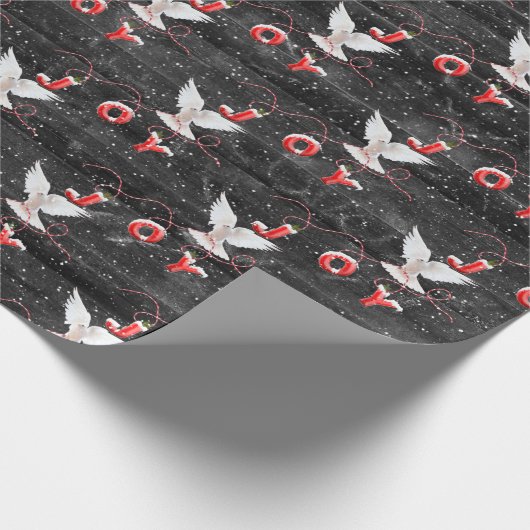 kerstboomduif op houtwapier cadeaupapier (Hoek)