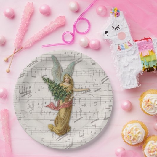 kerstboomengel Antiek Victoriaans papier schroot Papieren Bordje (Feest)