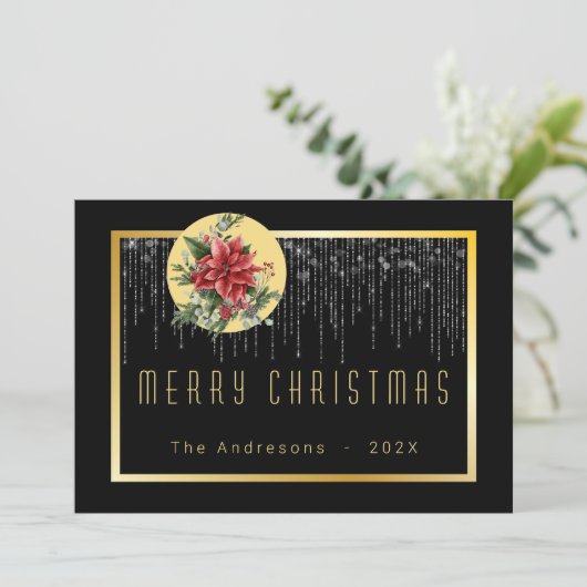 kerstboomfairy Light Cool Gold Family Foto Kaart (Staand voorkant)