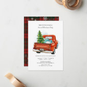  kerstboomfeest met rode vrachtwagen notitiekaartje (Voorkant / Achterkant in situ)