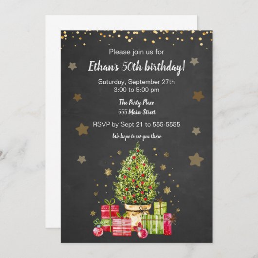 Kerstboomfeest op uitnodiging voor meerderjarig ke (Voorkant / Achterkant)