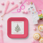 Kerstboomfeest rood en wit papieren bordje (Feest)