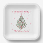 Kerstboomfeest rood en wit papieren bordje (Voorkant)