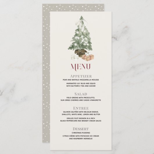 Kerstboomfeest Waterverf feestdag Menu (Voorkant / Achterkant)