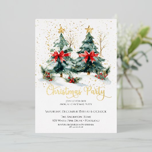 kerstboomfeestdag folie uitnodiging (Staand Voorkant)