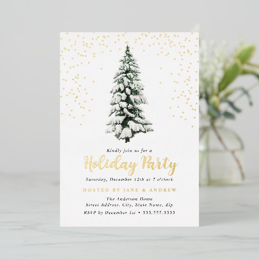 kerstboomfeestdag folie uitnodiging (Staand Voorkant)