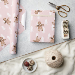 kerstboomfeestdag in Cute Pink Gingerbrood Man Cadeaupapier