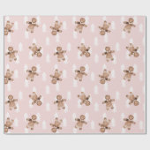 kerstboomfeestdag in Cute Pink Gingerbrood Man Cadeaupapier (Vlak)