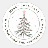 kerstboomfeestdag met jute pasta ronde sticker (Voorkant)