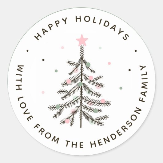 kerstboomfeestdag met luie pasta ronde sticker (Voorkant)