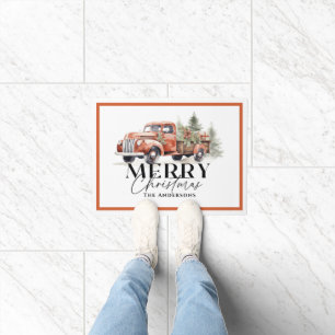  kerstboomfeestdag met rode vrachtwagen deurmat