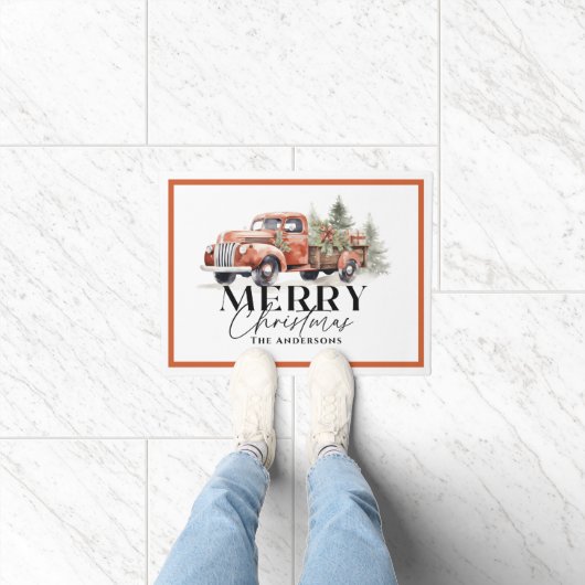  kerstboomfeestdag met rode vrachtwagen deurmat (Binnen)