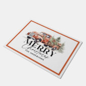  kerstboomfeestdag met rode vrachtwagen deurmat (Schuin)