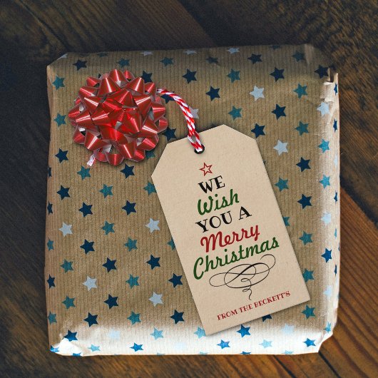 kerstboomfeestdag met Trendy Typography Cadeaulabel