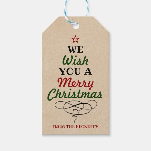 kerstboomfeestdag met Trendy Typography Cadeaulabel (Voorkant)