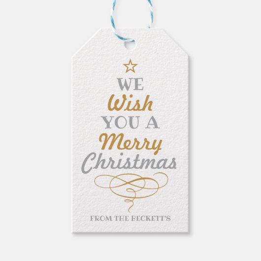 kerstboomfeestdag met Trendy Typography Cadeaulabel (Voorkant)