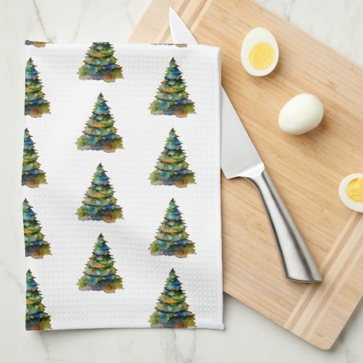 kerstboomfeestdag Waterverf Theedoek (Quarter Fold)