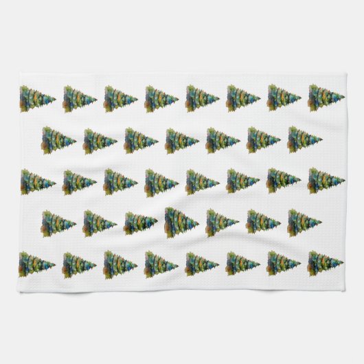 kerstboomfeestdag Waterverf Theedoek (Horizontaal)