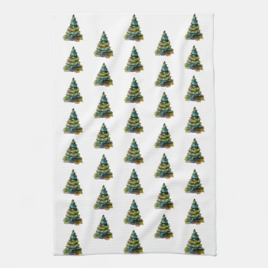 kerstboomfeestdag Waterverf Theedoek (Verticaal)