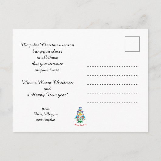 🎄 kerstboomfolklore blue Holiday Briefkaart (Achterkant)