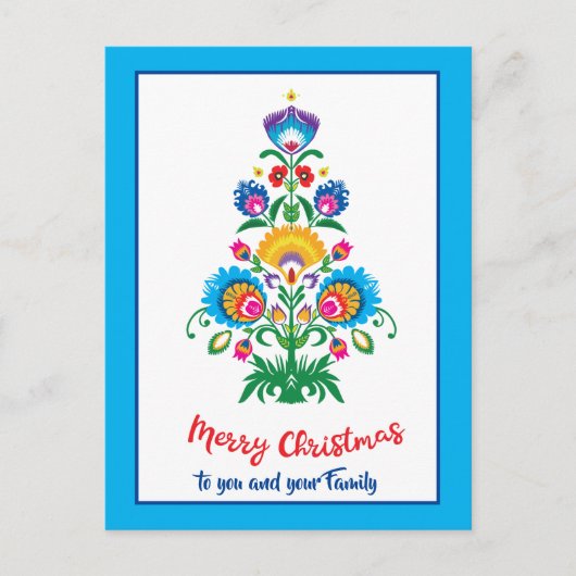 🎄 kerstboomfolklore blue Holiday Briefkaart (Voorkant)