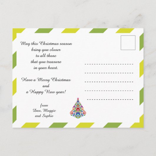 🎄 kerstboomfolklore green Holiday Briefkaart (Achterkant)