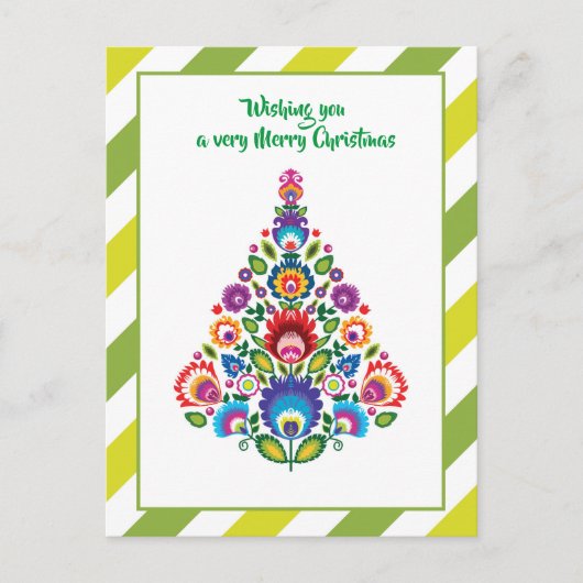 🎄 kerstboomfolklore green Holiday Briefkaart (Voorkant)