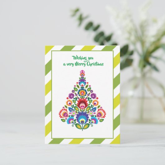 🎄 kerstboomfolklore green Holiday Briefkaart (Staand voorkant)