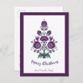 🎄 kerstboomfolklore [paars, grijs] paars feestdagenkaart (Voorkant / Achterkant)