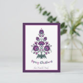 🎄 kerstboomfolklore [paars, grijs] paars feestdagenkaart (Staand voorkant)