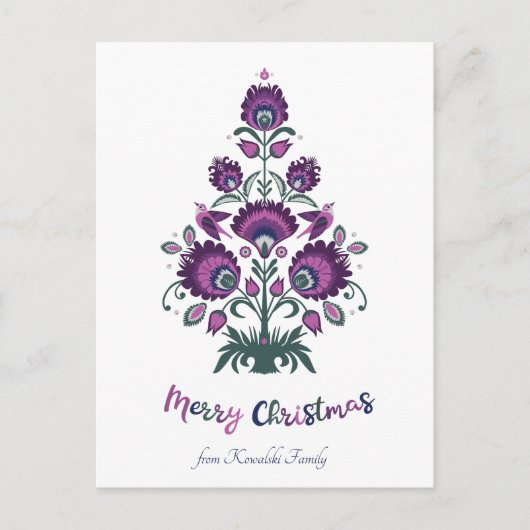 🎄 kerstboomfolklore [paars, grijs] wit Ho Feestdagenkaart (Voorkant)