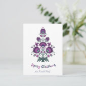 🎄 kerstboomfolklore [paars, grijs] wit Ho Feestdagenkaart (Staand voorkant)
