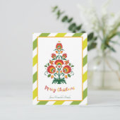 🎄 kerstboomfolklore [rood, geel] op staven feestdagenkaart (Staand voorkant)